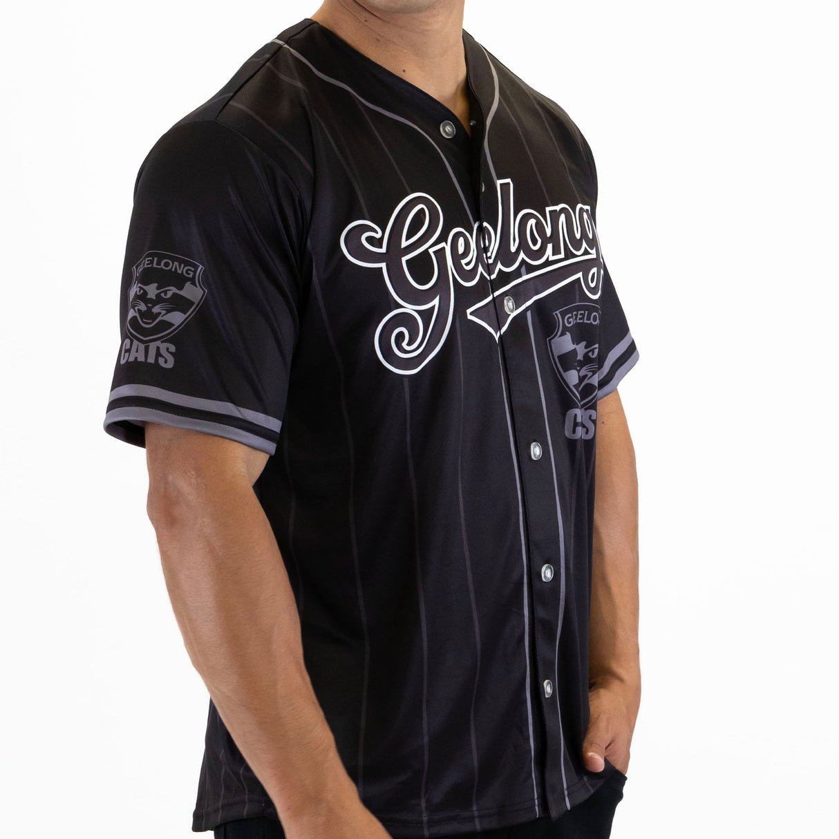 AFL Geelong Cats Blackout Baseball Shirt - Ashtabula