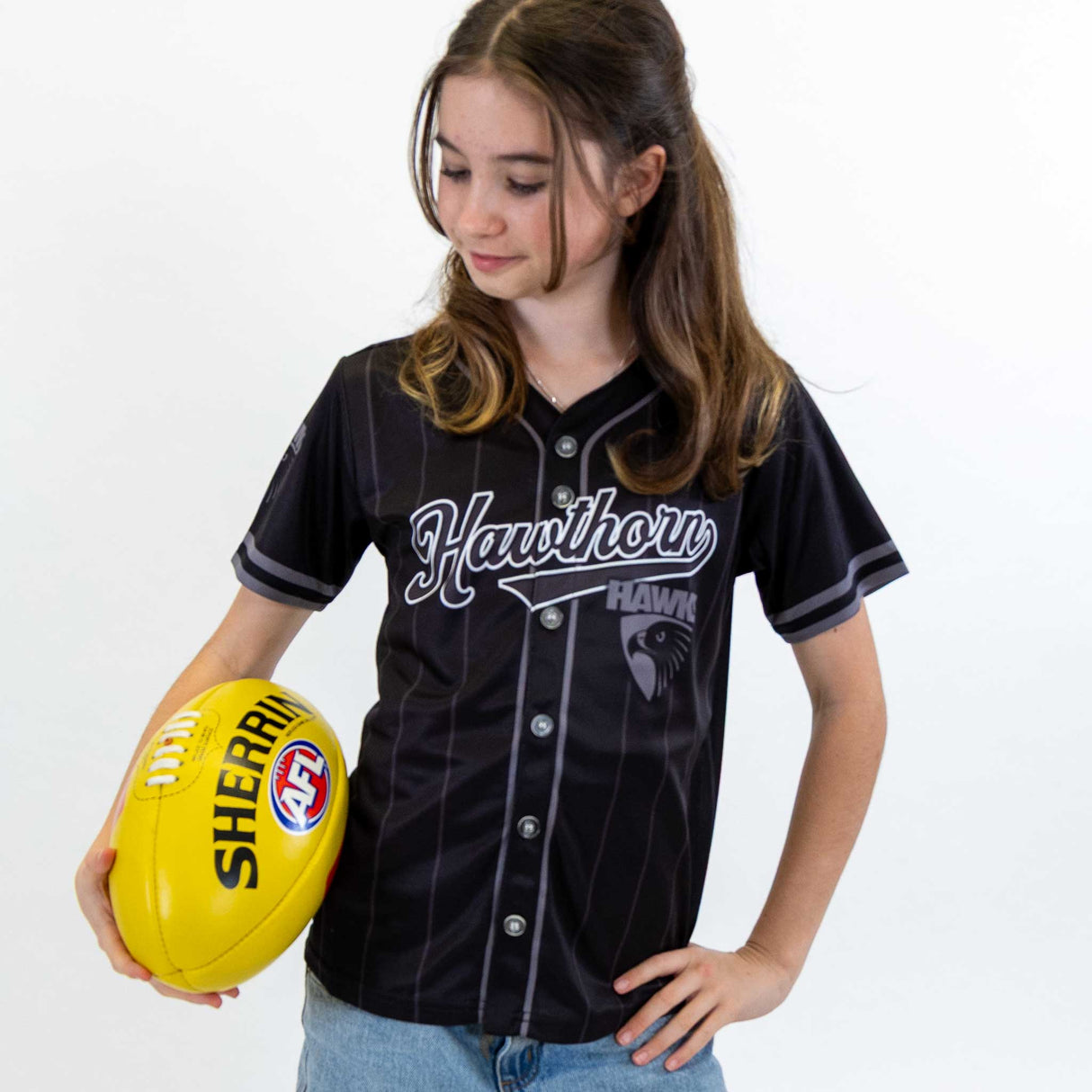 AFL Hawthorn Blackout Baseball Shirt - Youth - Ashtabula