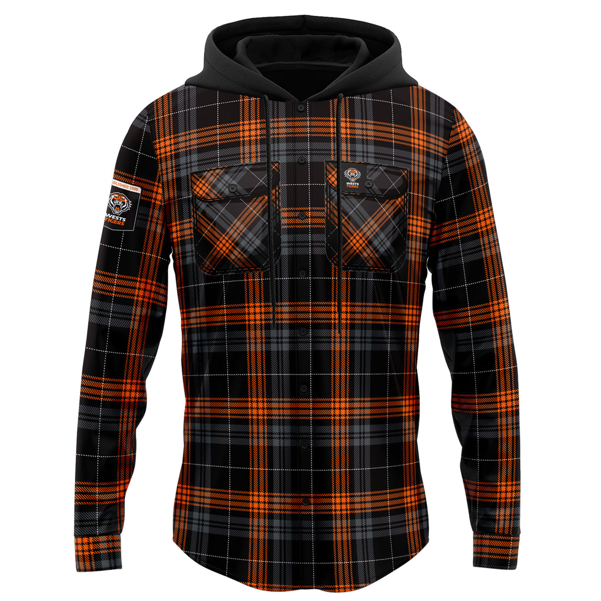 NRL Wests Tigers 'Highland' Hooded Flannel Shirt - Ashtabula