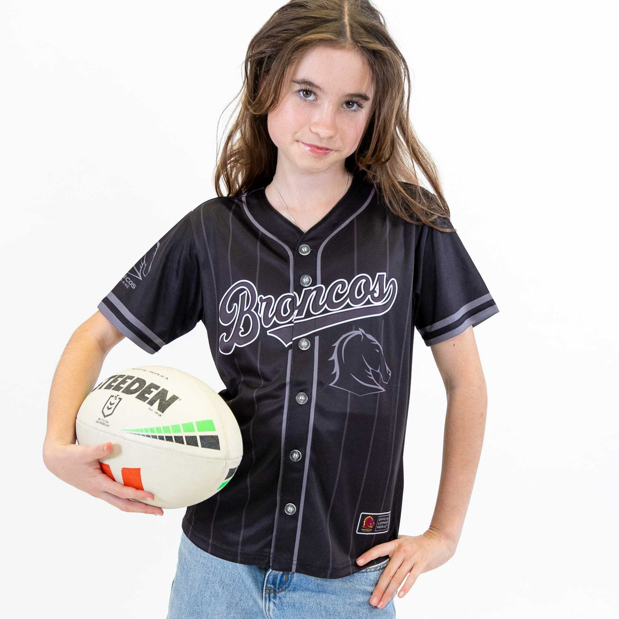 NRL Broncos Blackout Baseball Shirt Youth - Ashtabula