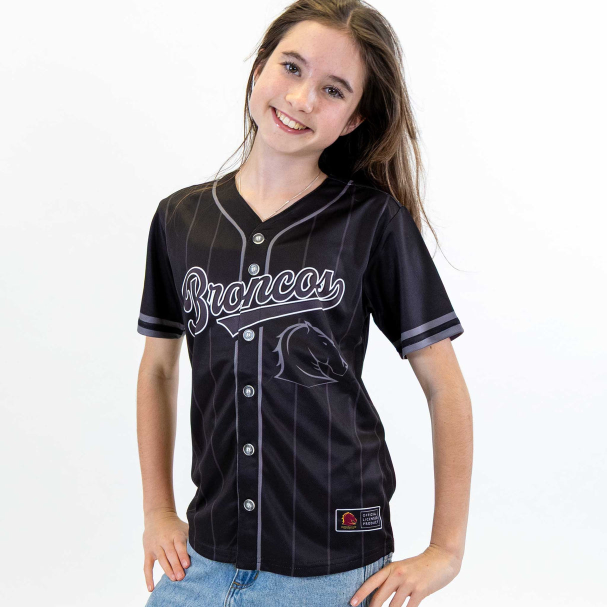 NRL Broncos Blackout Baseball Shirt Youth - Ashtabula
