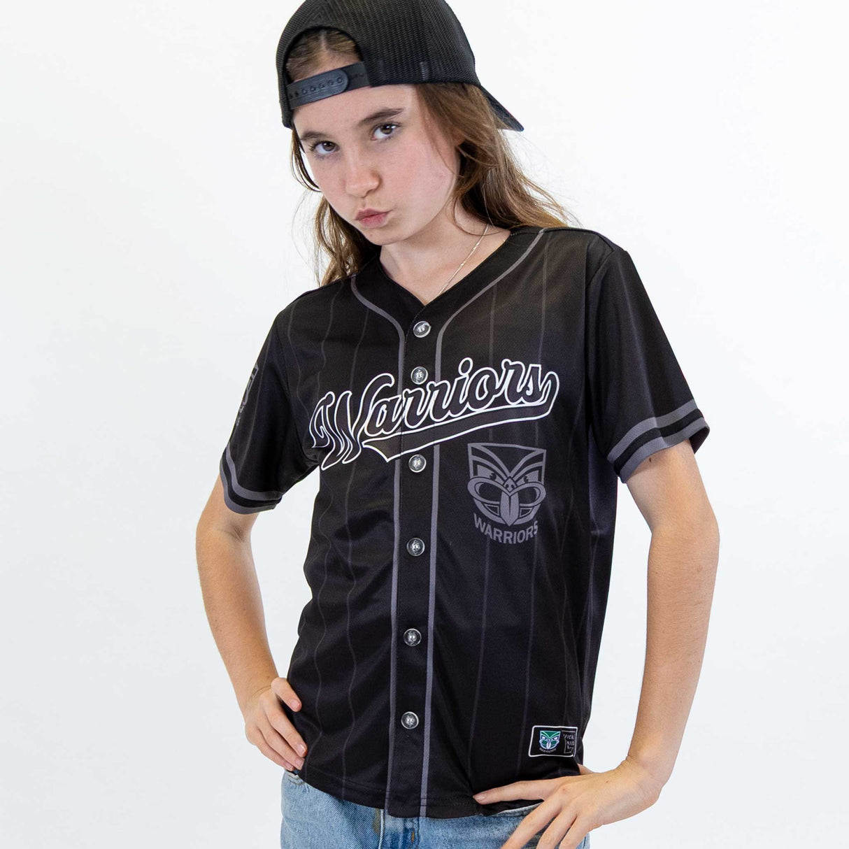 NRL Warriors Blackout Baseball Shirt Youth - Ashtabula