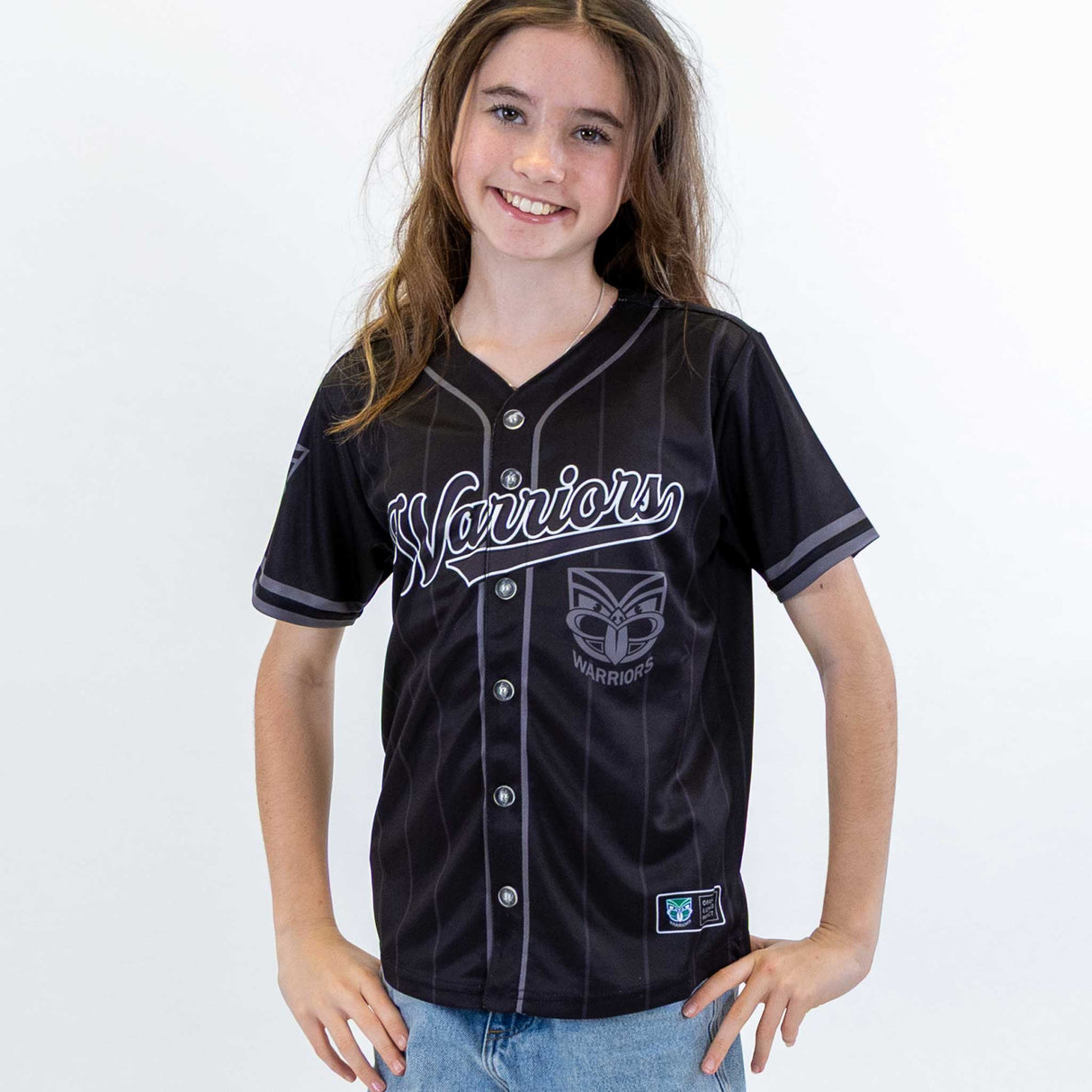NRL Warriors Blackout Baseball Shirt Youth - Ashtabula