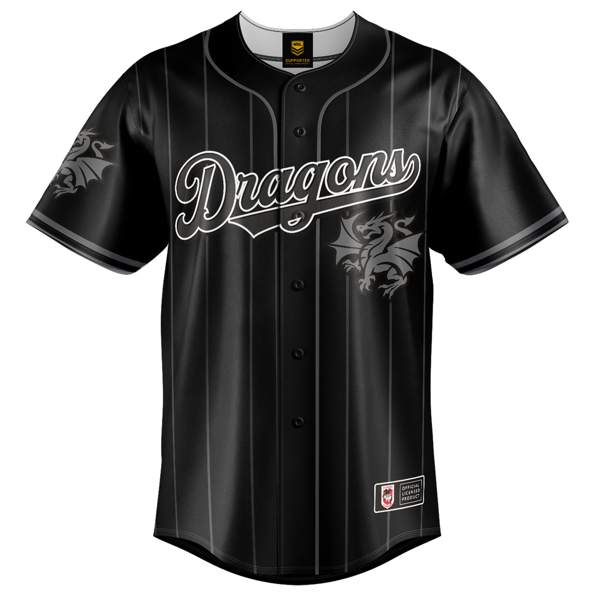 NRL Dragons Blackout Baseball Shirt Youth - Ashtabula