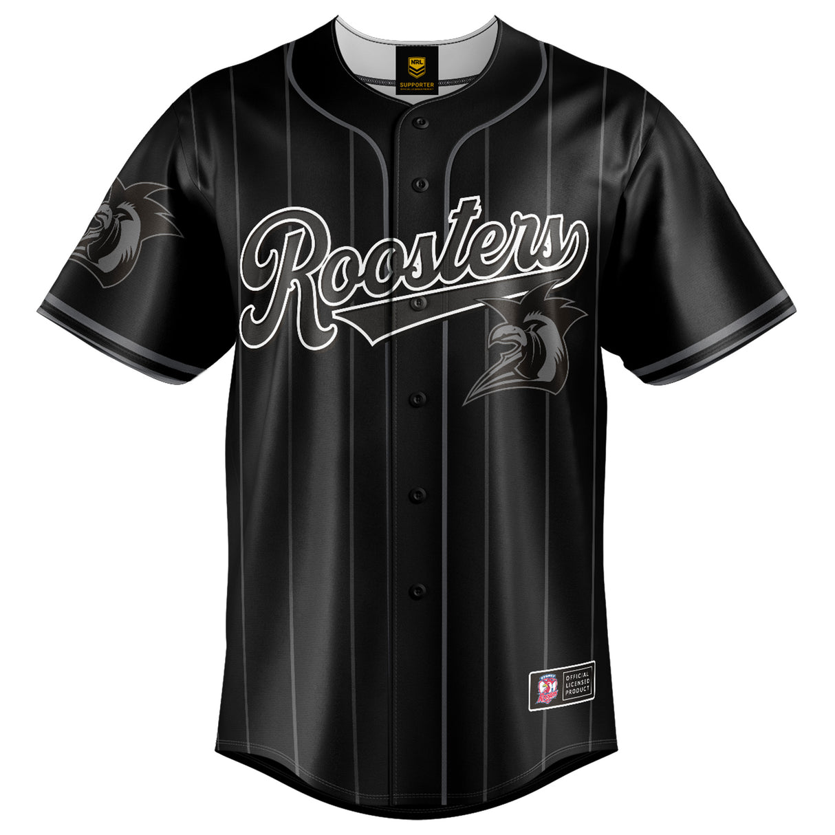 NRL Roosters Blackout Baseball Shirt Youth - Ashtabula