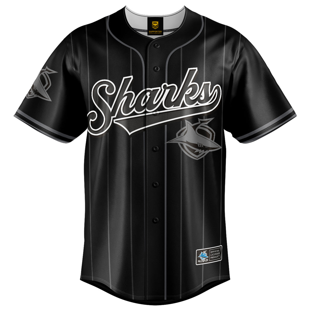 NRL Sharks Blackout Baseball Shirt - Ashtabula