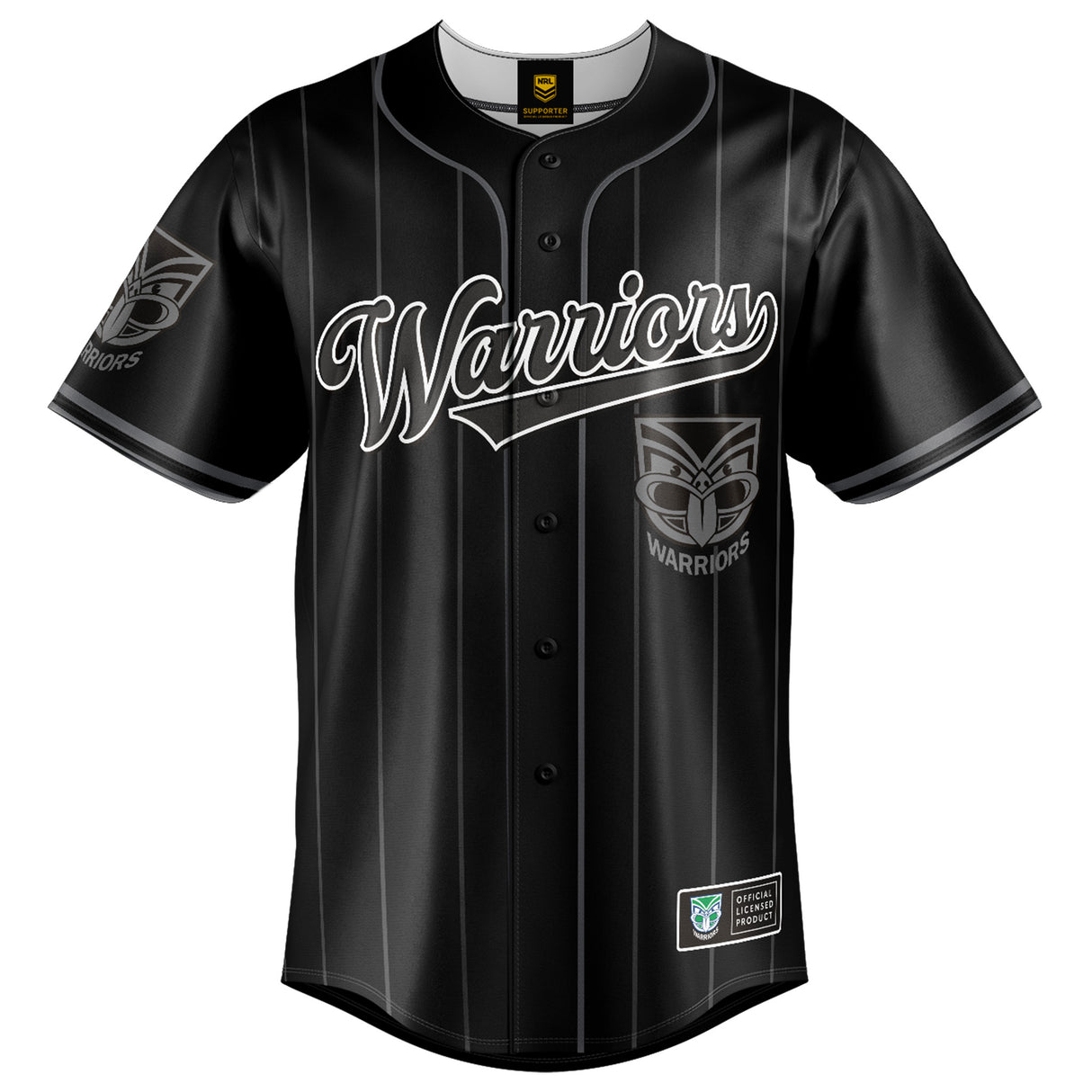 NRL Warriors Blackout Baseball Shirt - Ashtabula