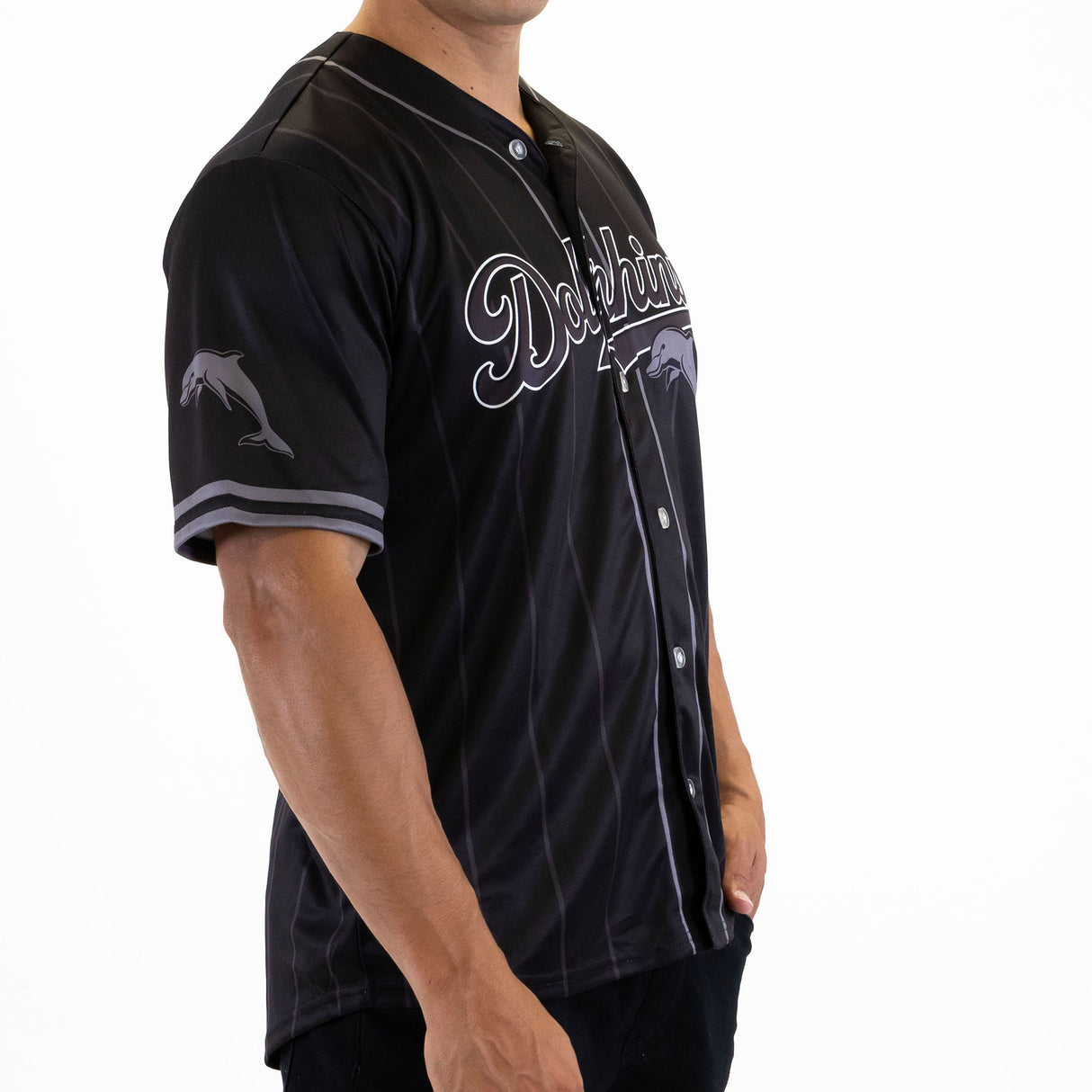 NRL Dolphins Blackout Baseball Shirt - Ashtabula