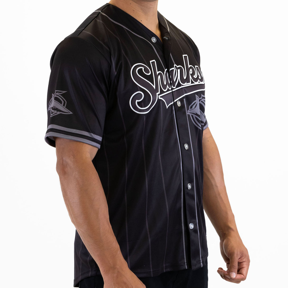 NRL Sharks Blackout Baseball Shirt - Ashtabula
