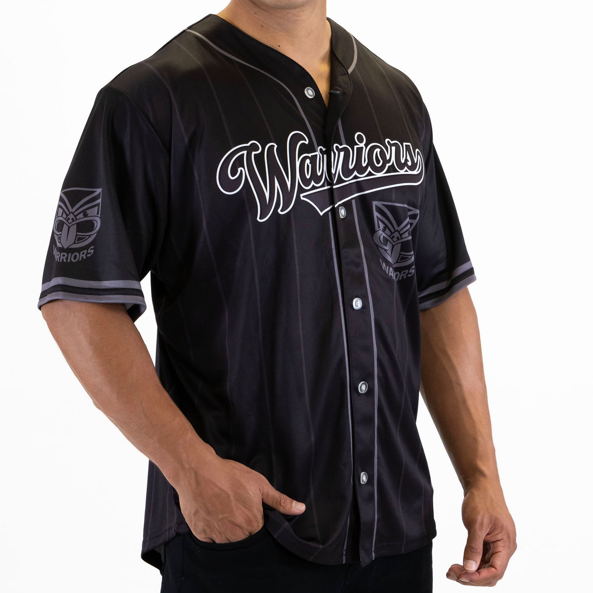 NRL Warriors Blackout Baseball Shirt - Ashtabula