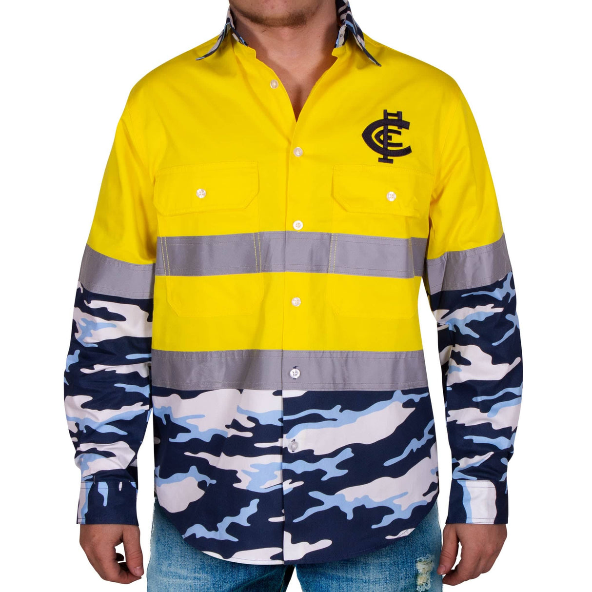 AFL Carlton 'Camo' Hi-Vis Work Shirt - Ashtabula