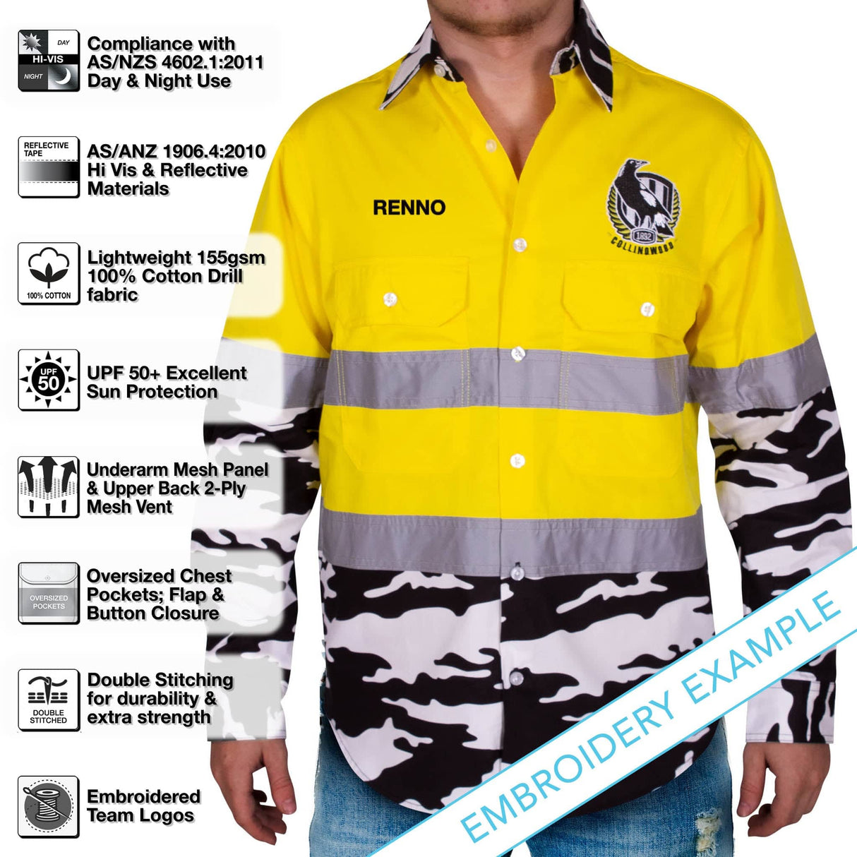 AFL Collingwood 'Camo' Hi-Vis Work Shirt - Ashtabula