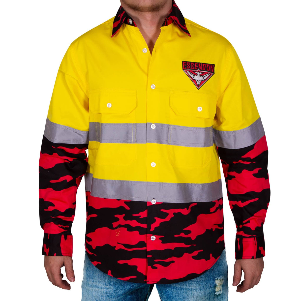 AFL Essendon Bombers 'Camo' Hi-Vis Work Shirt - Ashtabula