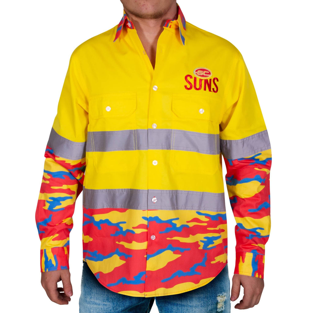 AFL Gold Coast Suns 'Camo' Hi-Vis Work Shirt - Ashtabula