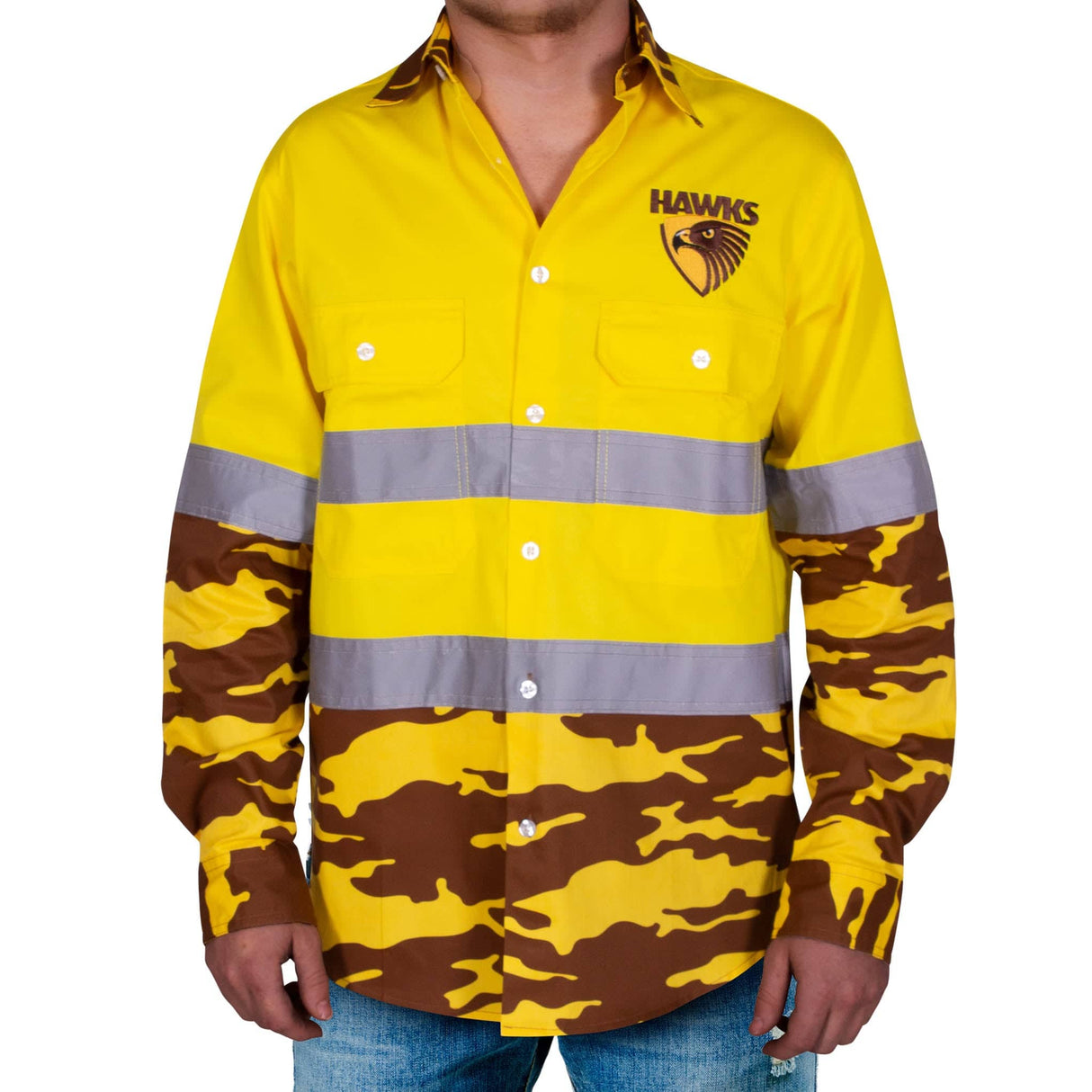 AFL Hawthorn 'Camo' Hi-Vis Work Shirt - Ashtabula