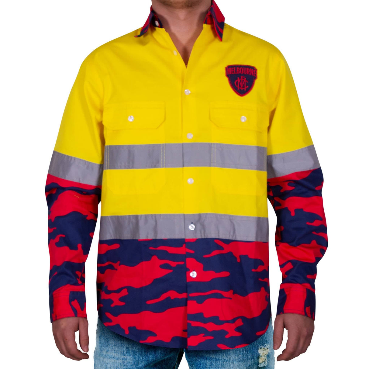 AFL Melbourne Demons 'Camo' Hi-Vis Work Shirt - Ashtabula