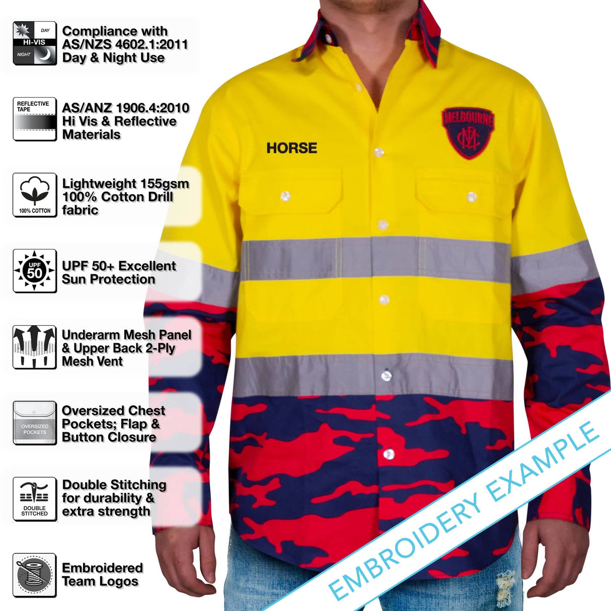 AFL Melbourne Demons 'Camo' Hi-Vis Work Shirt - Ashtabula