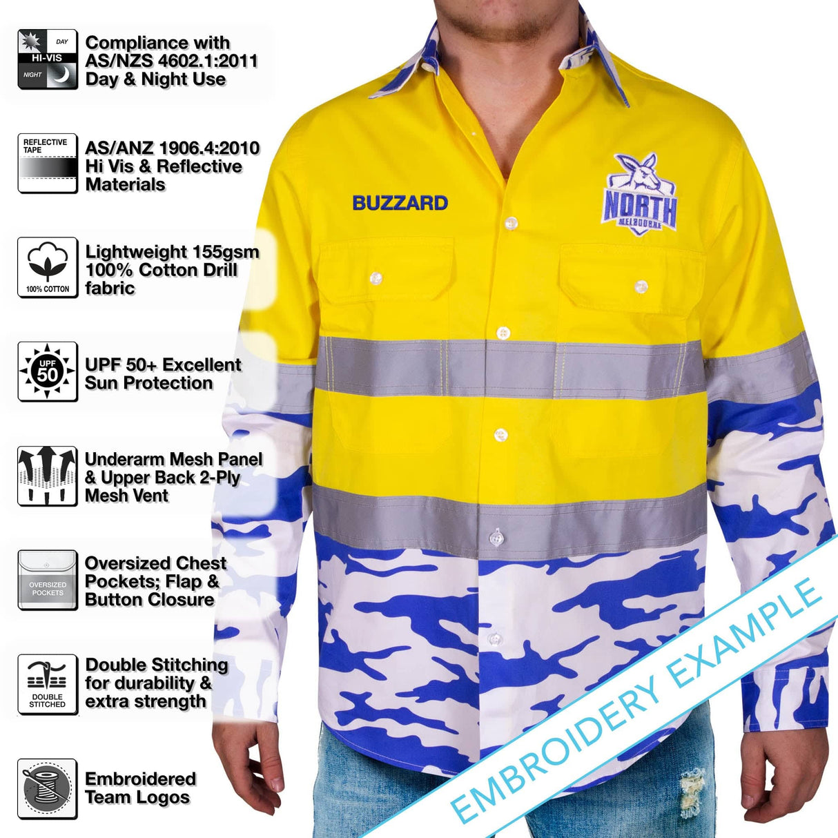 AFL North Melbourne 'Camo' Hi-Vis Work Shirt - Ashtabula
