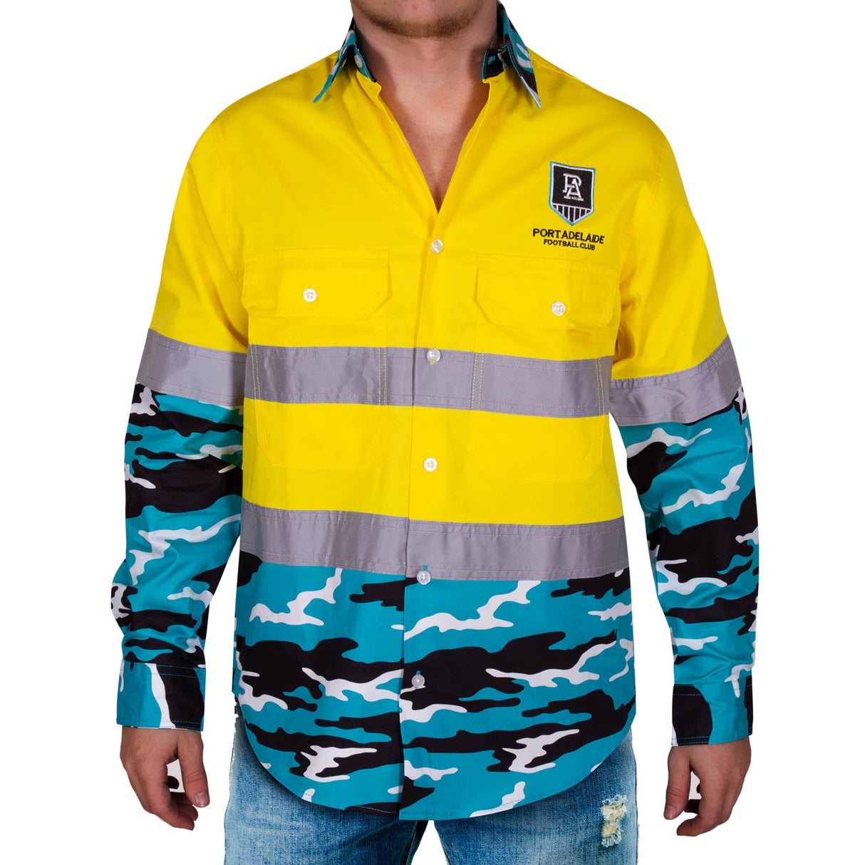 AFL Port Adelaide 'Camo' Hi-Vis Work Shirt - Ashtabula