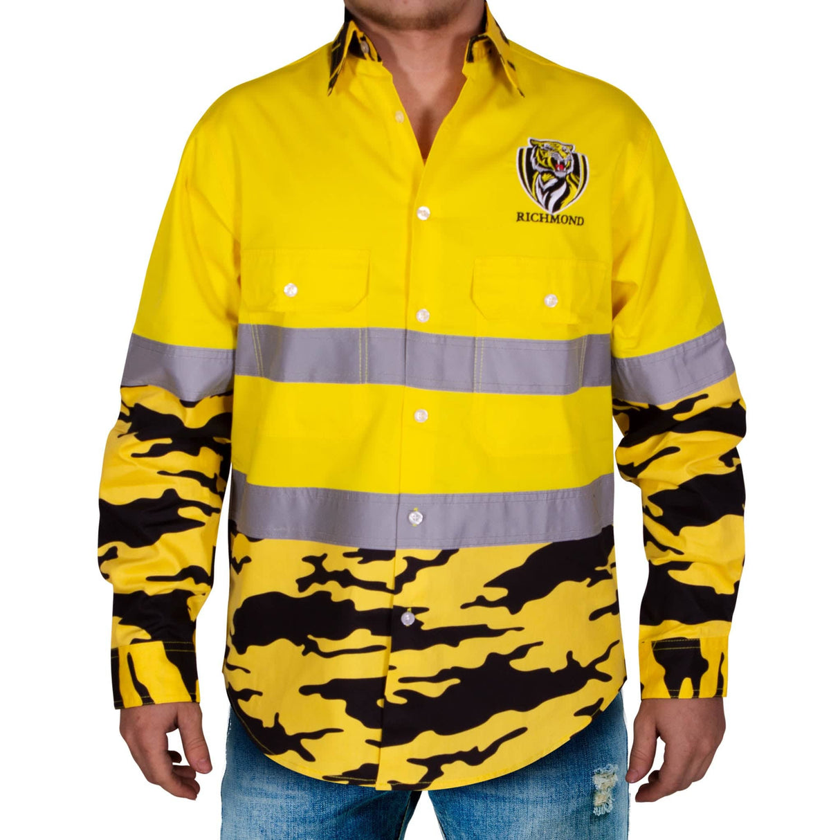 AFL Richmond Tigers 'Camo' Hi-Vis Work Shirt - Ashtabula