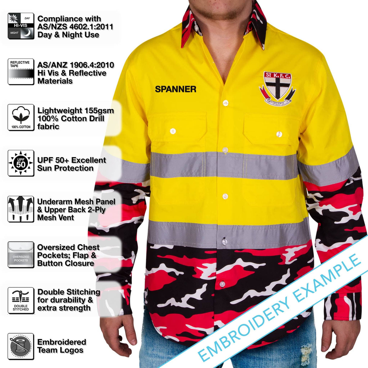 AFL St Kilda 'Camo' Hi-Vis Work Shirt - Ashtabula