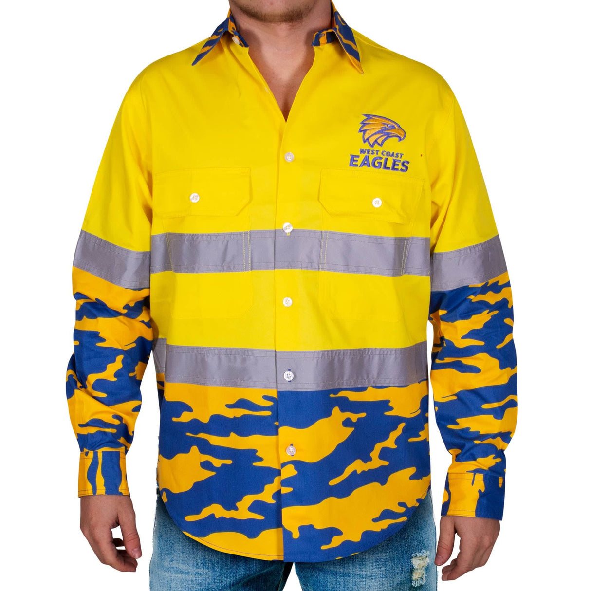 AFL West Coast Eagles 'Camo' Hi-Vis Work Shirt - Ashtabula