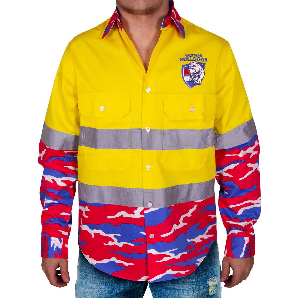 AFL Western Bulldogs 'Camo' Hi-Vis Work Shirt - Ashtabula
