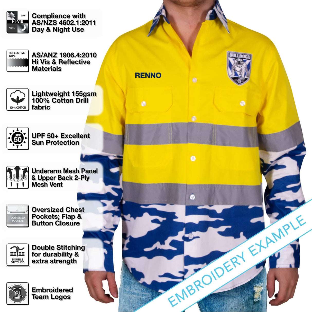 NRL Bulldogs 'Camo' Hi-Vis Work Shirt - Ashtabula