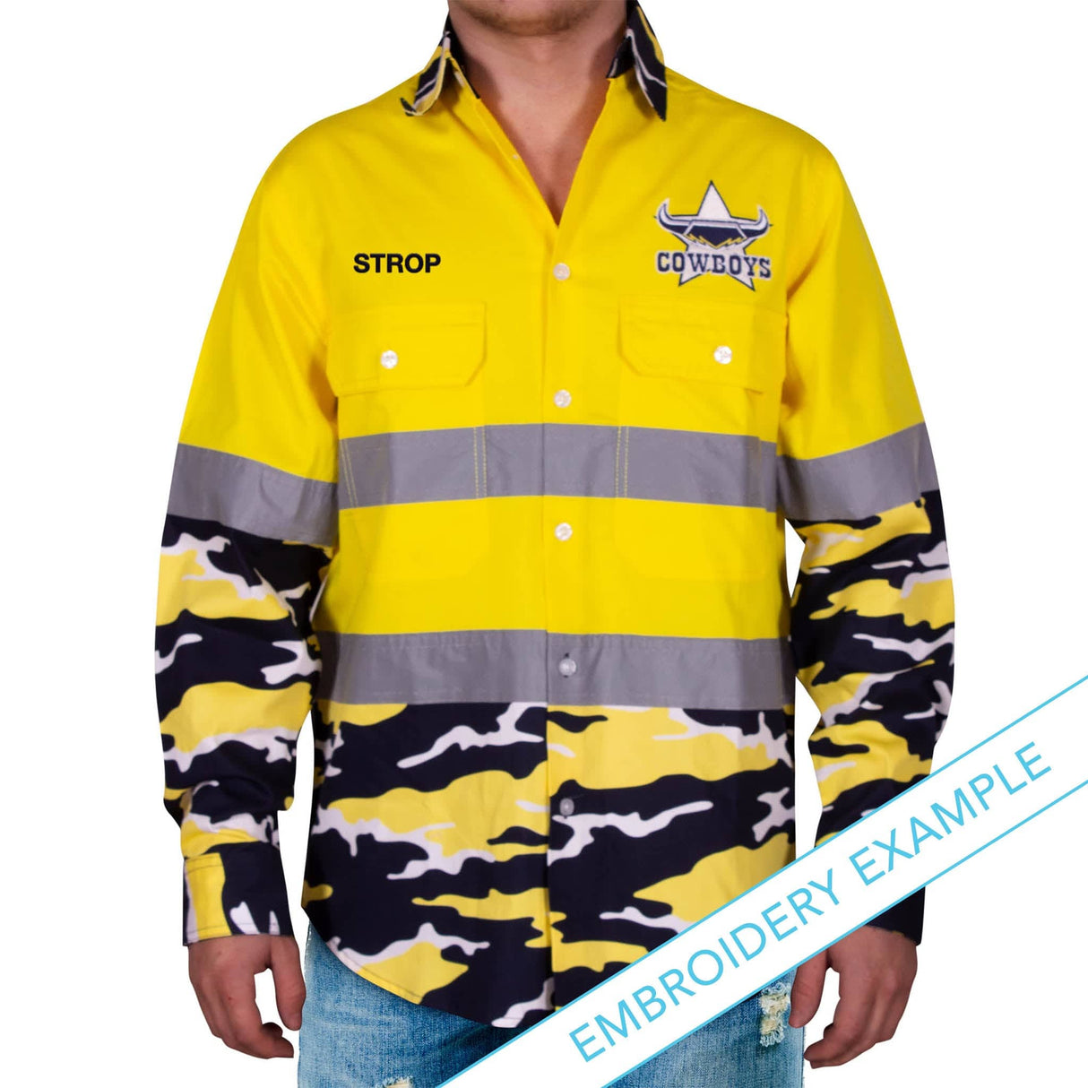 NRL Cowboys 'Camo' Hi-Vis Work Shirt - Ashtabula