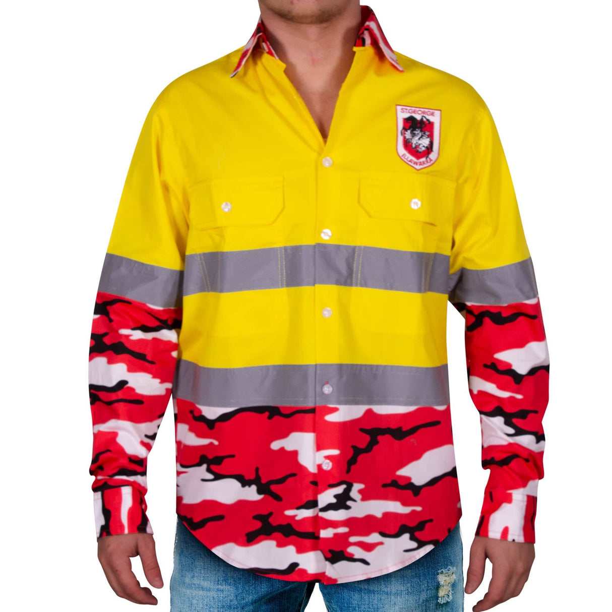 NRL Dragons 'Camo' Hi-Vis Work Shirt - Ashtabula