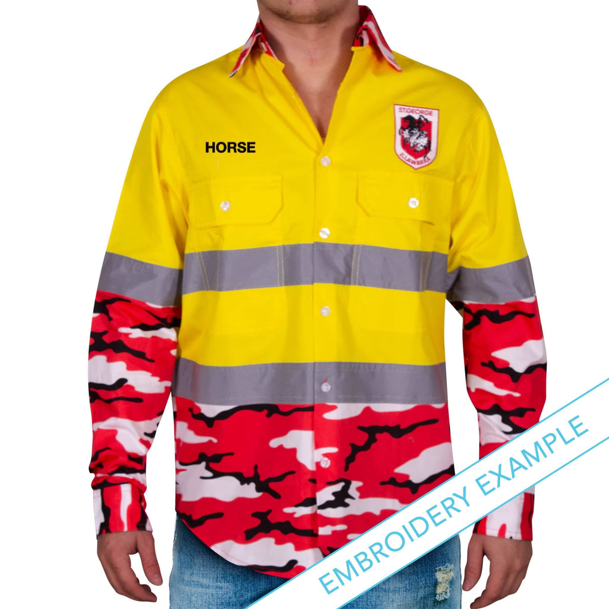 NRL Dragons 'Camo' Hi-Vis Work Shirt - Ashtabula