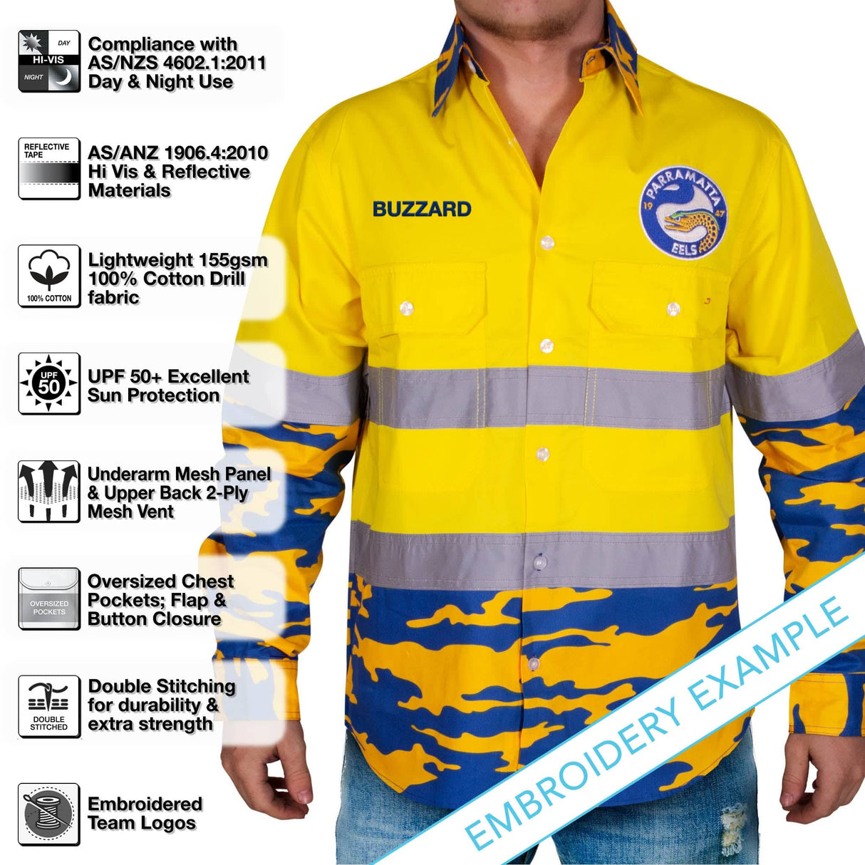 NRL Eels 'Camo' Hi-Vis Work Shirt - Ashtabula