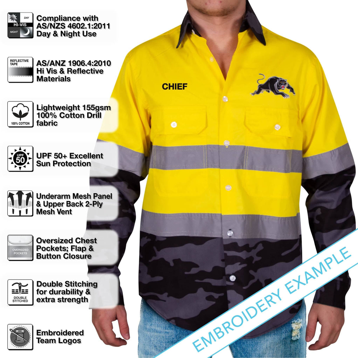 NRL Panthers 'Camo' Hi-Vis Work Shirt - Ashtabula
