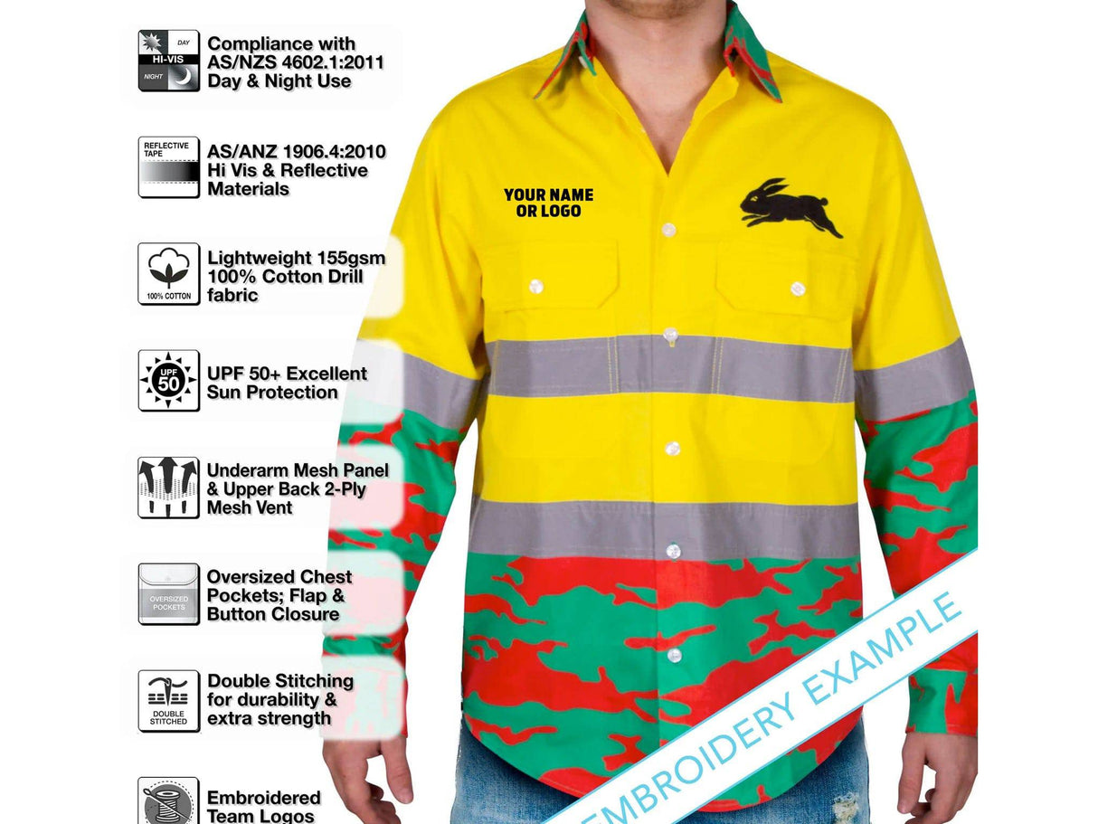 NRL Rabbitohs 'Camo' Hi-Vis Work Shirt - Ashtabula