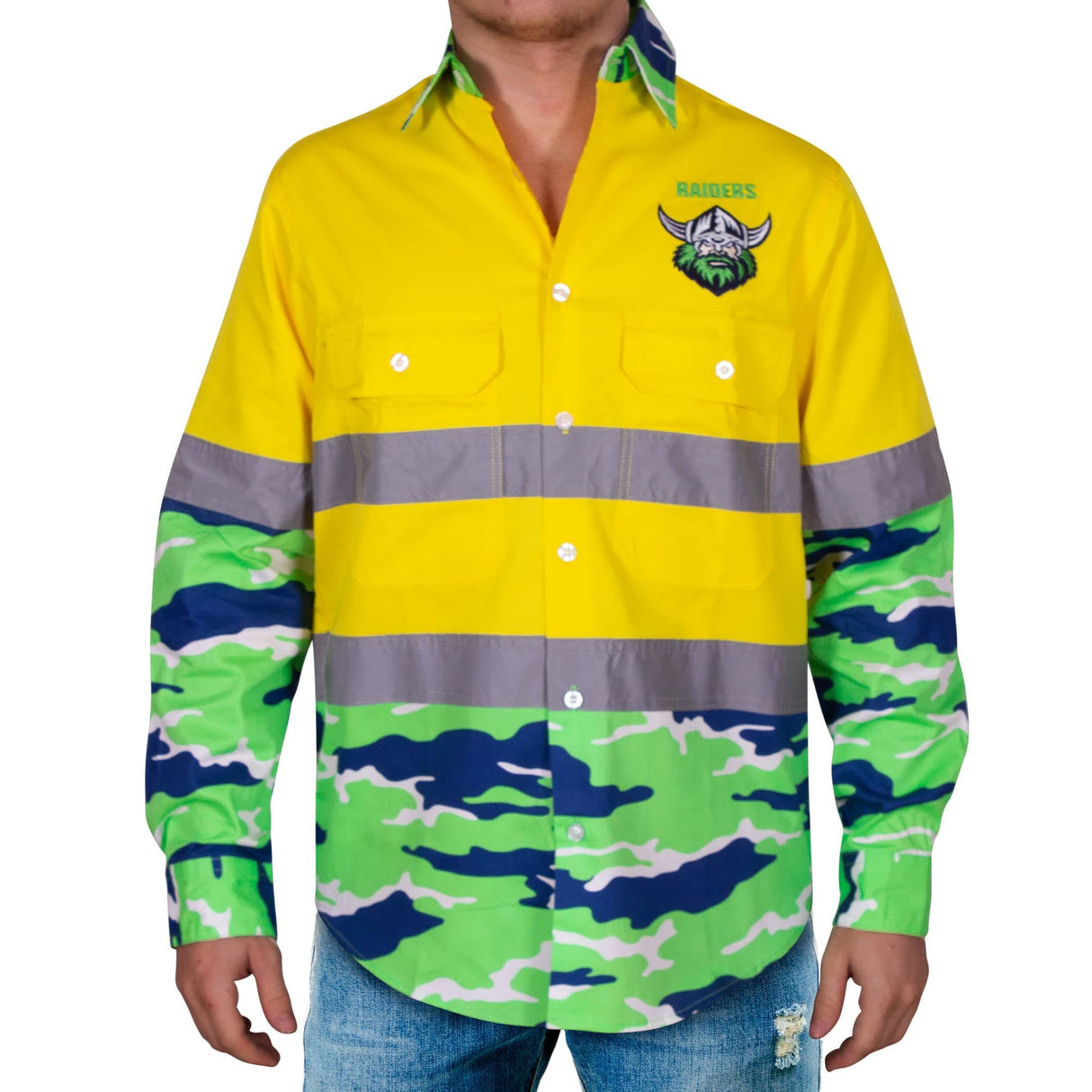 NRL Raiders 'Camo' Hi-Vis Work Shirt - Ashtabula