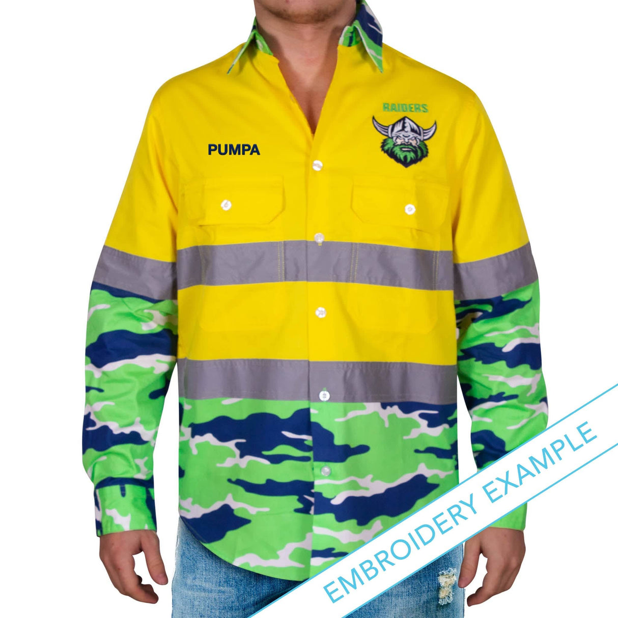 NRL Raiders 'Camo' Hi-Vis Work Shirt - Ashtabula