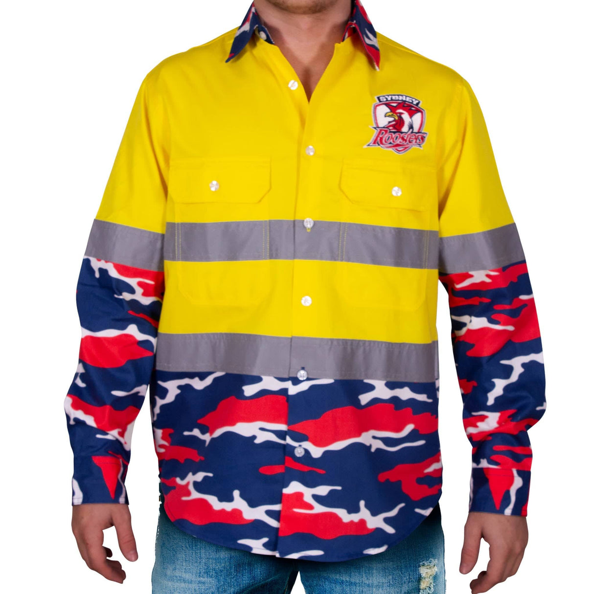 NRL Roosters 'Camo' Hi-Vis Work Shirt - Ashtabula