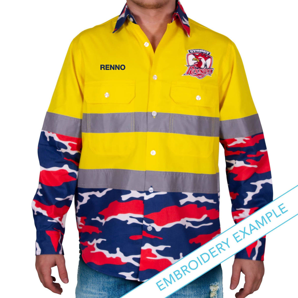 NRL Roosters 'Camo' Hi-Vis Work Shirt - Ashtabula