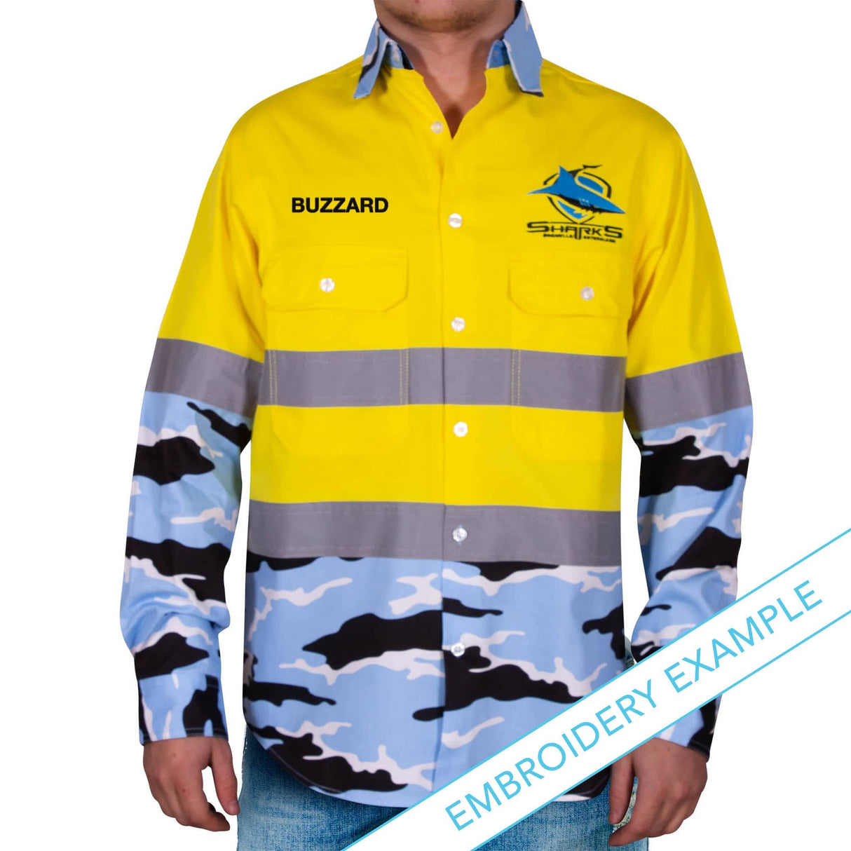 NRL Sharks 'Camo' Hi-Vis Work Shirt - Ashtabula
