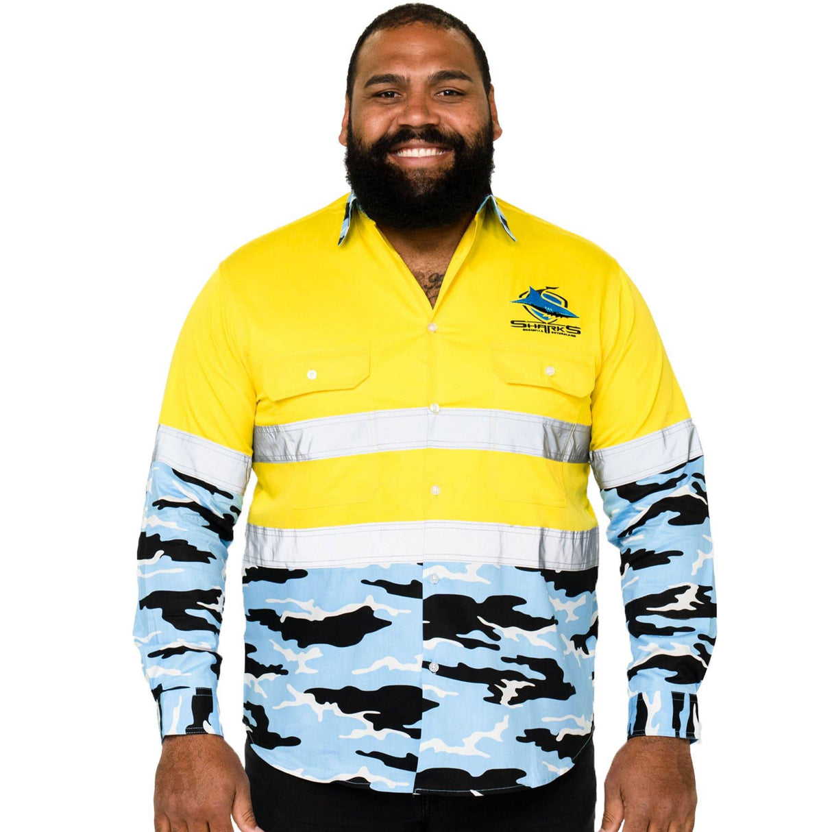 NRL Sharks 'Camo' Hi-Vis Work Shirt - Ashtabula