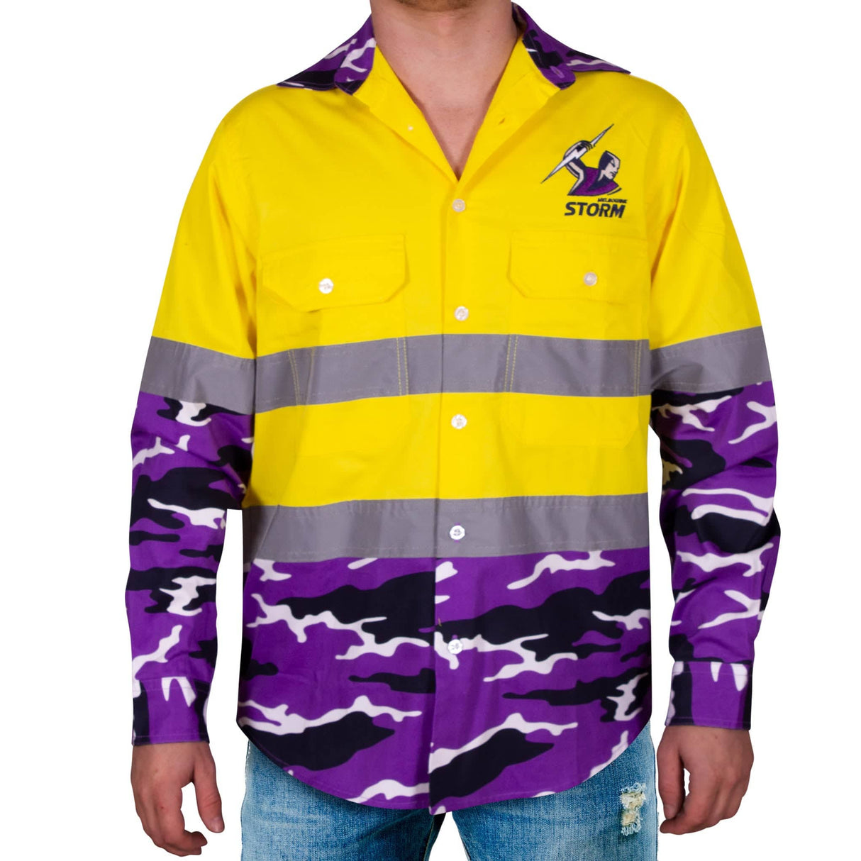 NRL Storm 'Camo' Hi-Vis Work Shirt - Ashtabula