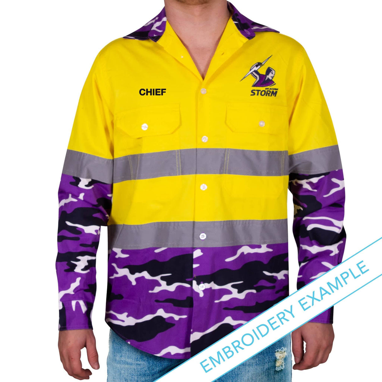 NRL Storm 'Camo' Hi-Vis Work Shirt - Ashtabula