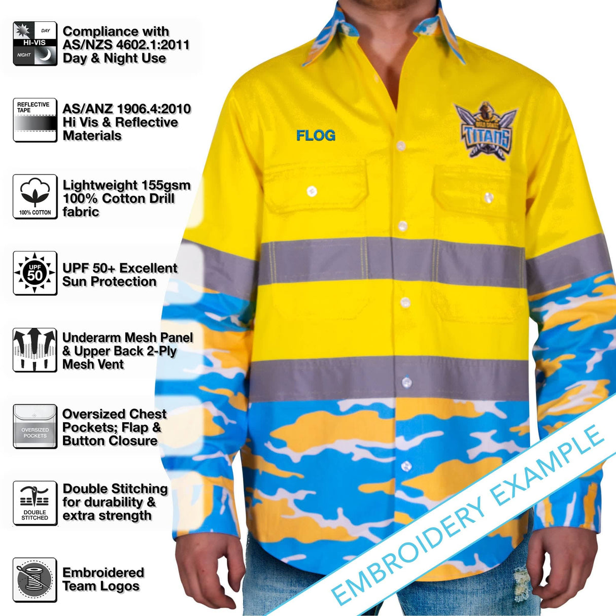 NRL Titans 'Camo' Hi-Vis Work Shirt - Ashtabula