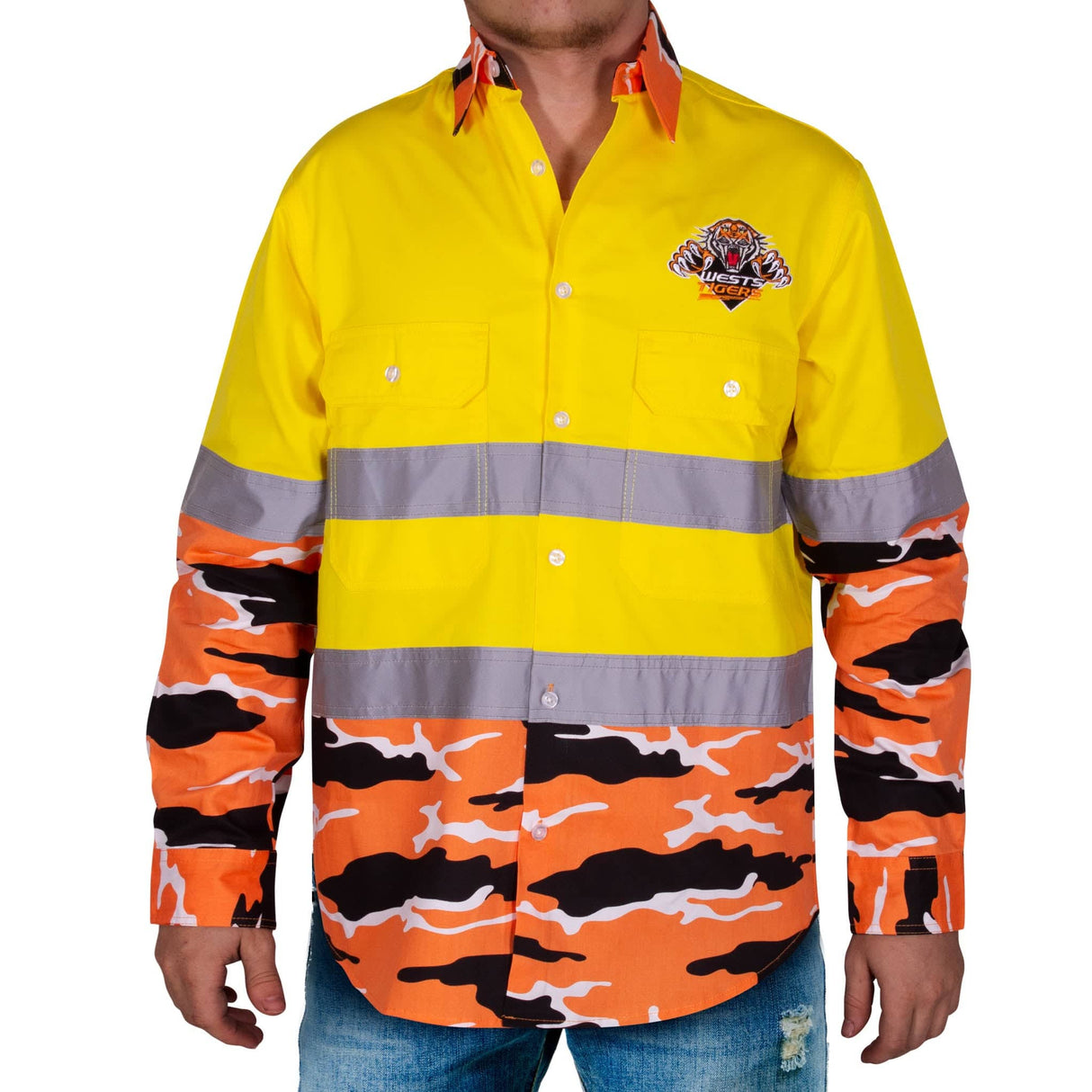 NRL Wests Tigers 'Camo' Hi-Vis Work Shirt - Ashtabula