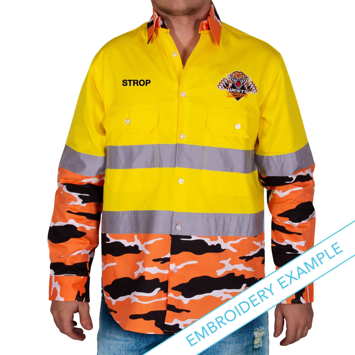 NRL Wests Tigers 'Camo' Hi-Vis Work Shirt - Ashtabula
