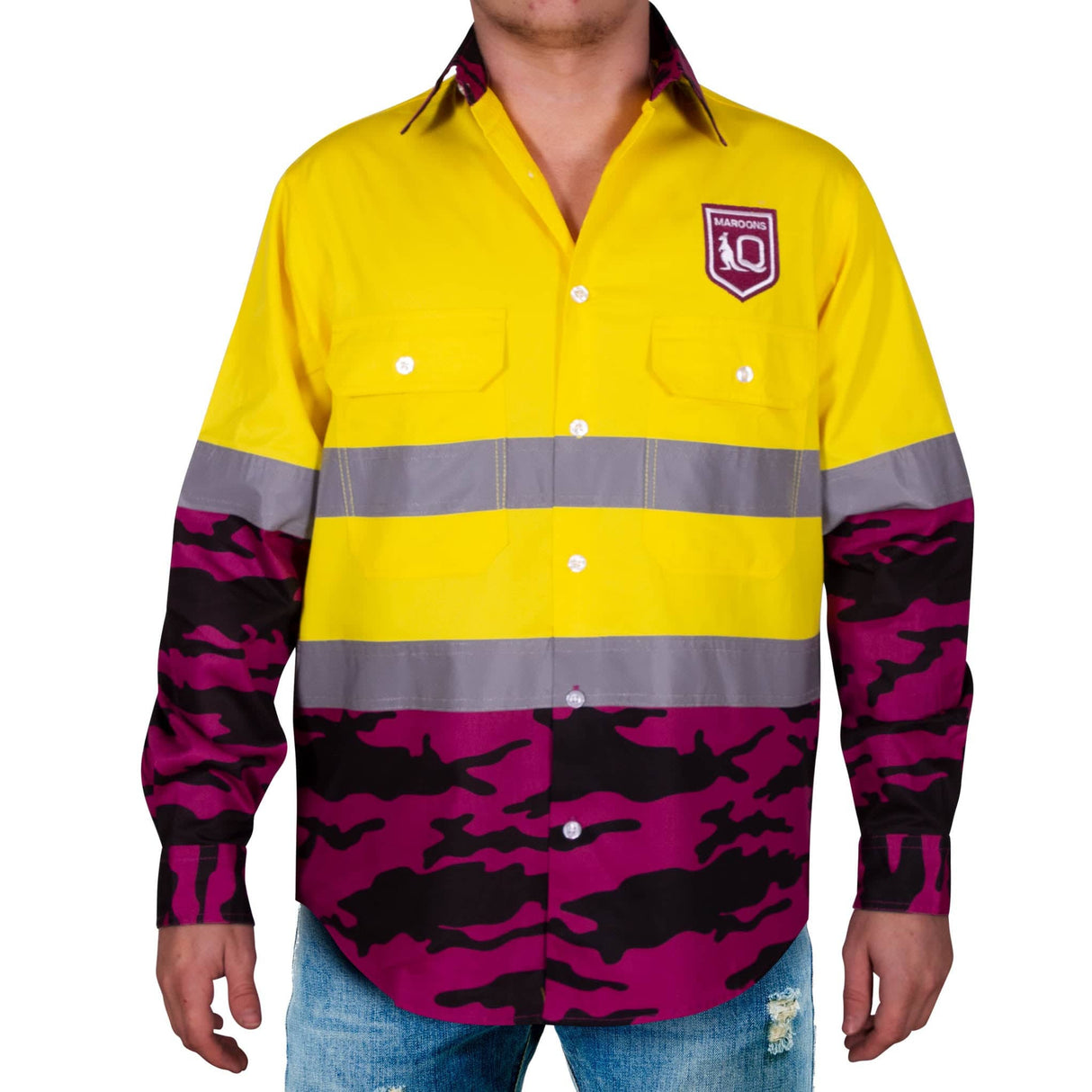 QLD Maroons 'Camo' Hi-Vis Work Shirt - Ashtabula