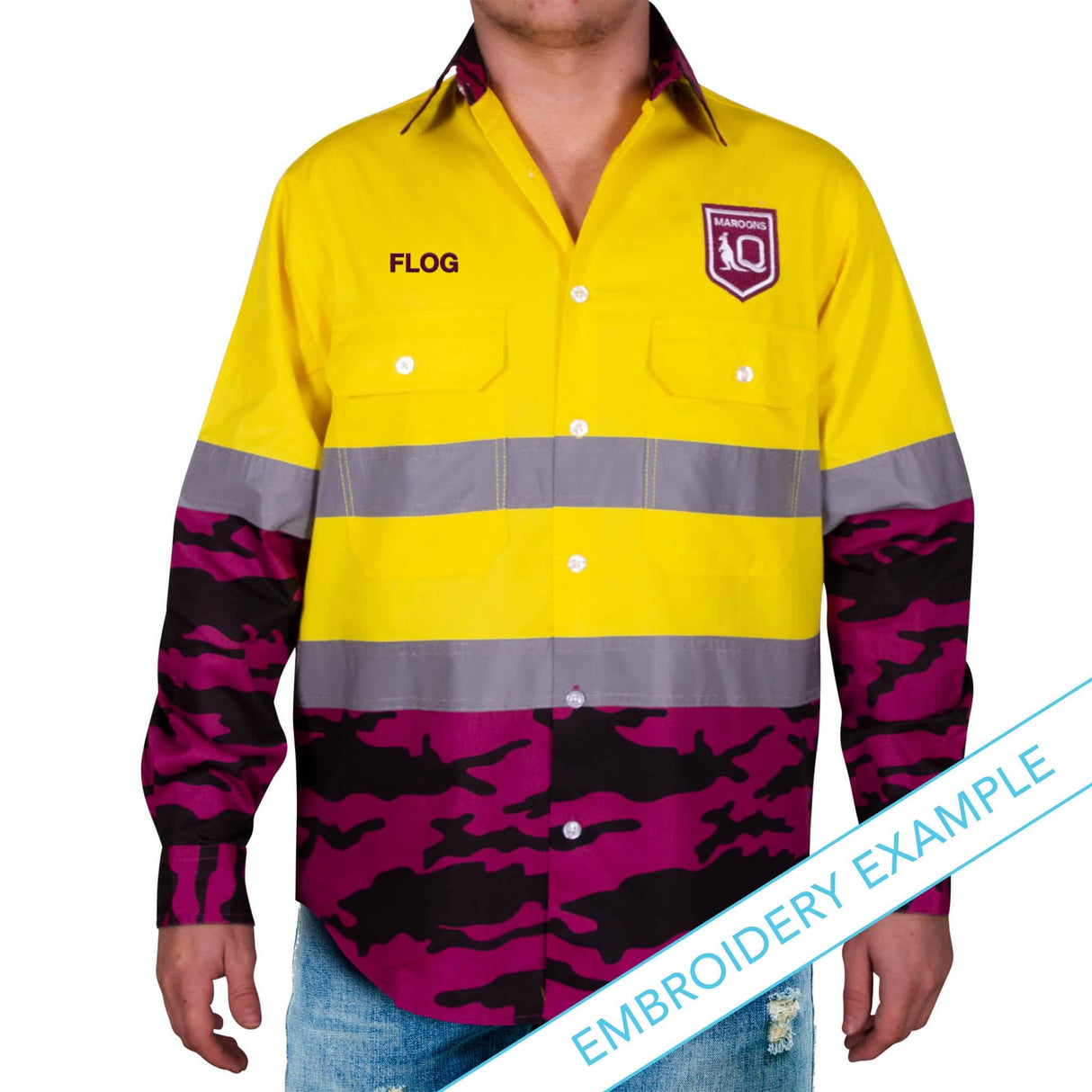 QLD Maroons 'Camo' Hi-Vis Work Shirt - Ashtabula