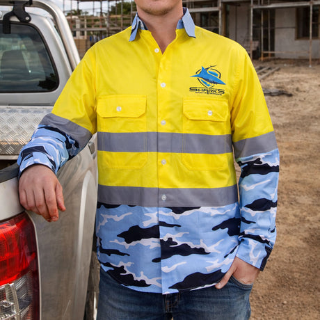 NRL Sharks 'Camo' Hi-Vis Work Shirt - Ashtabula