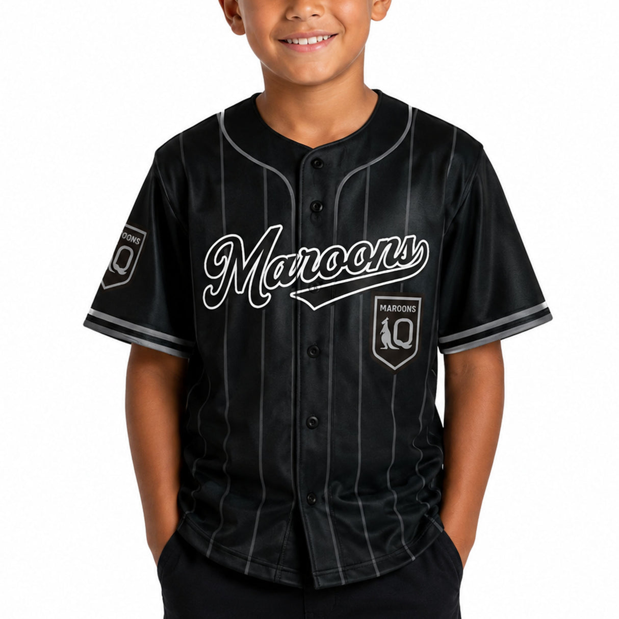 QLD Maroons Blackout Baseball Shirt Youth
