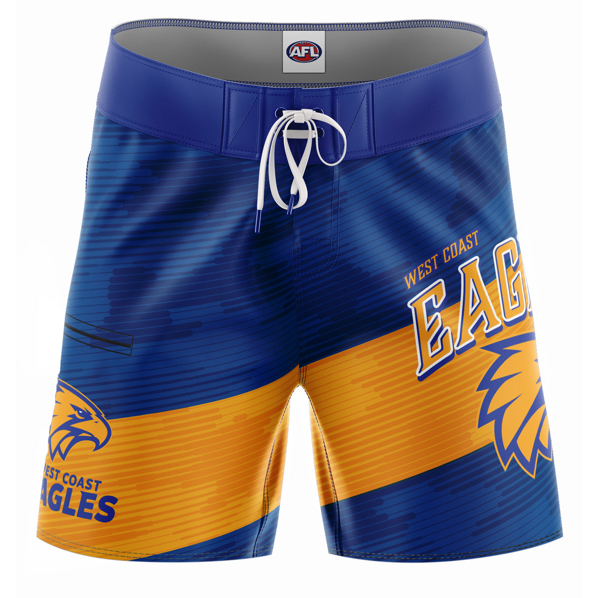 AFL West Coast Eagles 'Barrel' Board Shorts - Adult - Ashtabula